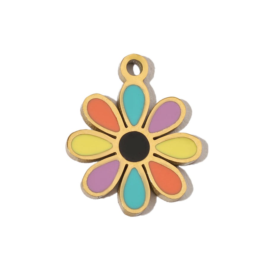 Bunte Blumen Edelstahl Gold Farbe Anhänger 