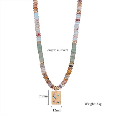 Natural Stone Rectangular Stainless Steel Gold Color Women's Beaded Necklaces h5 Picture2