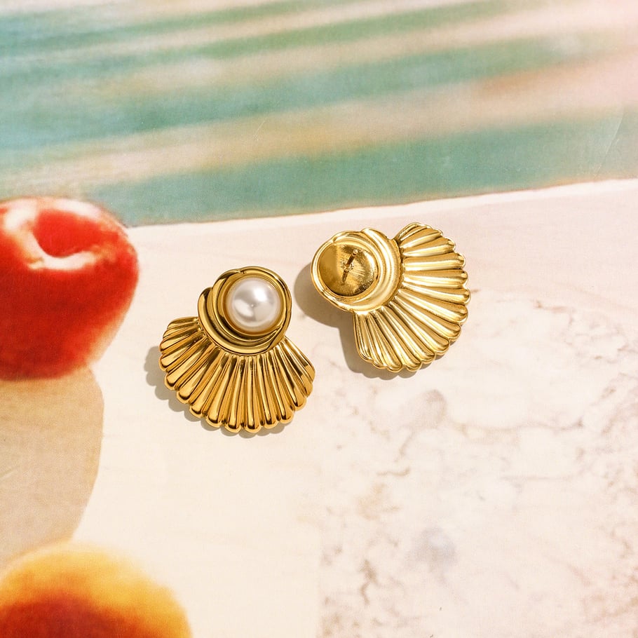 Retro Stainless Steel Gold Color Stud Earrings h5Picture5
