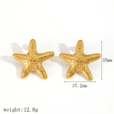 Gehämmerte Textur Seestern Edelstahl Gold Farbe Damen Ohrstecker h5 