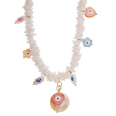 1 Piece Delicate Series Vacation Eye Pattern Natural Shell Stainless Steel Gold Color Women's random Beaded Necklaces h5 Picture6