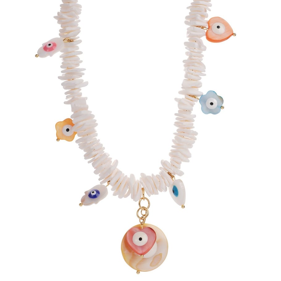 1 Piece Delicate Series Vacation Eye Pattern Natural Shell Stainless Steel Gold Color Women's random Beaded Necklaces Picture6