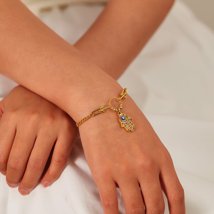Pulseras con dijes geométricos de acero inoxidable dorado para mujer, serie simple, 1 unidad Imagen4