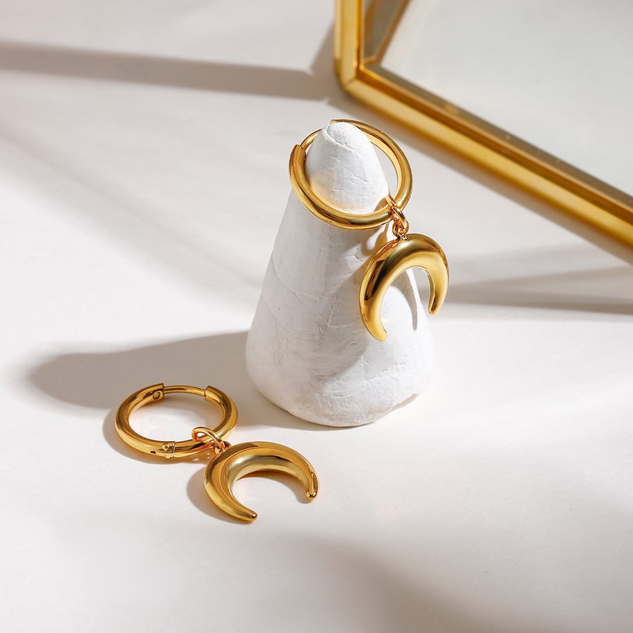 Moon Stainless Steel Gold Color Women's Drop Earrings Picture6