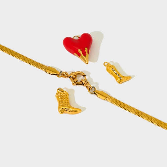 Retro hartvormige hanger van roestvrij staal in goudkleur