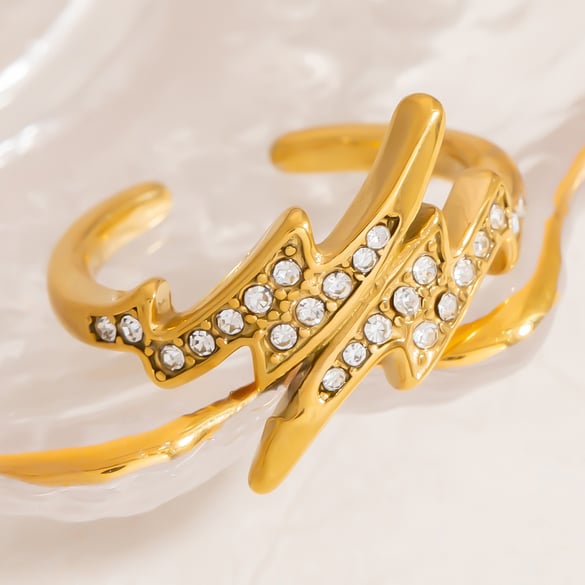 Designable Series Lightning Stainless Steel Gold Color Statement Rings