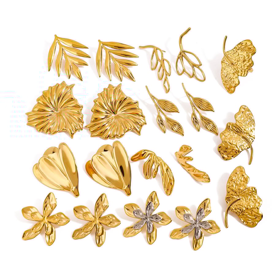 Retro Stainless Steel Leaves Shape Gold Color Women's Stud Earrings Picture6