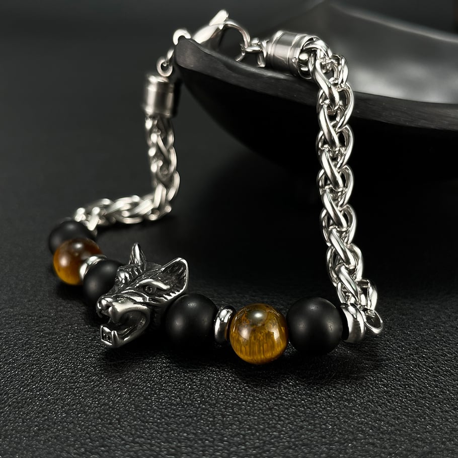1 Piece Rugged Wolf Head Stainless Steel Men's Bracelets Picture4