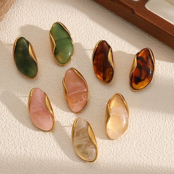 Vintage Irregular Geometric Stainless Steel Gold Color Women's Stud Earrings 2