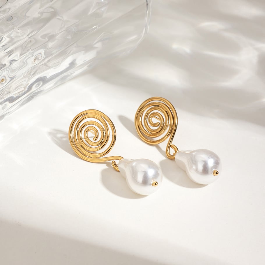 Vortex Shape Stainless Steel Gold Color Drop Earrings Picture5