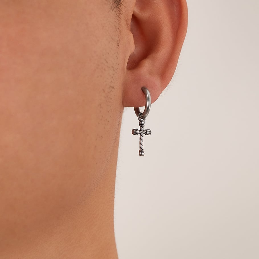1 Pair Intricate Cross Stainless Steel Men's Stud Earrings h5Picture5