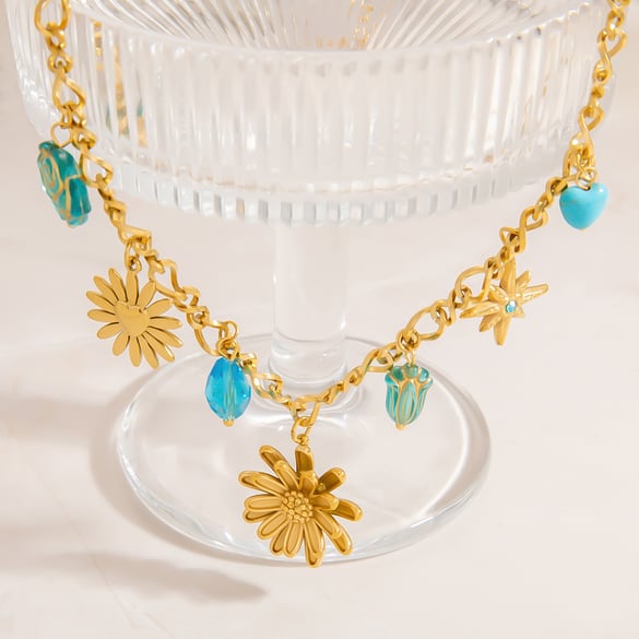 1 Piece Vacation Series Oceanic Stainless Steel Gold Color Women's Pendant Necklaces
