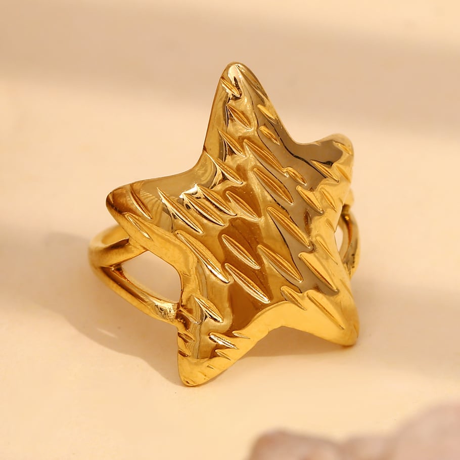 1 Stück Kreativer Damenring aus Edelstahl mit Seestern-Motiv, goldfarben Bild3