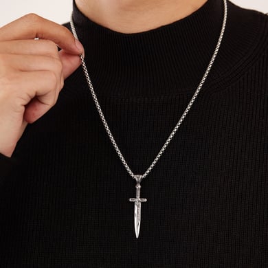 Collier avec pendentif en acier inoxydable pour homme, 1 pièce, motif épée délicate h5 Image4