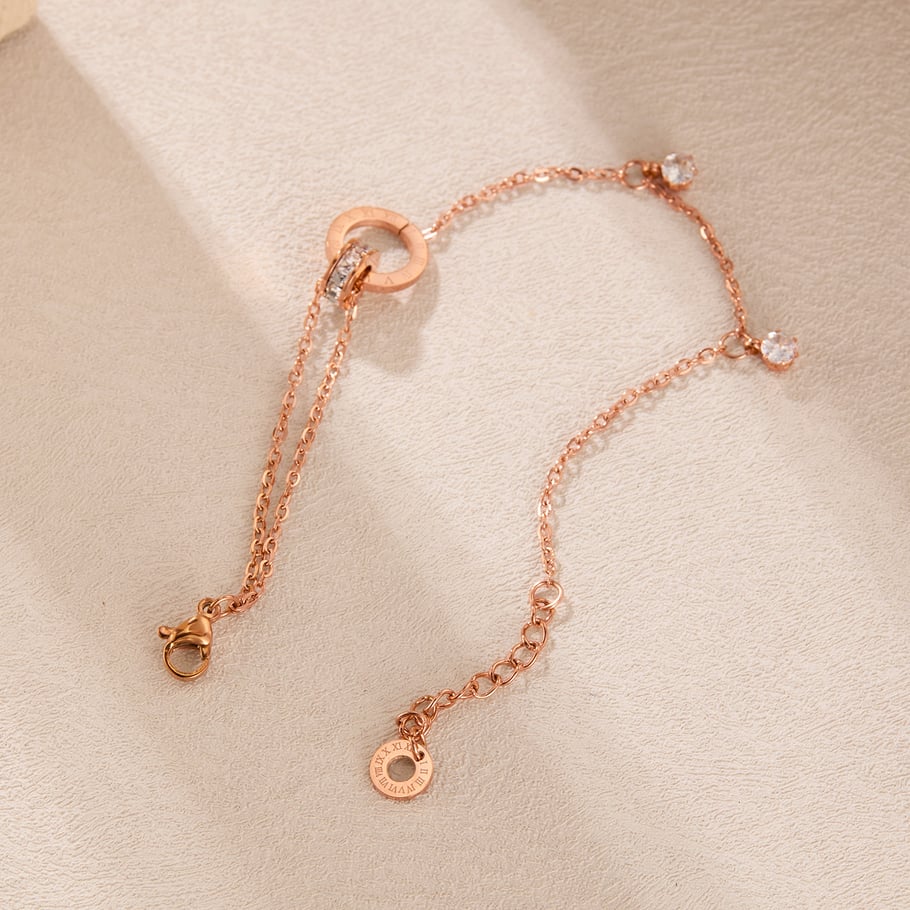 1 Piece Gorgeous Series Daily Roman Numerals Circle Stainless Steel Gold Color Women's Chain Bracelets Picture3