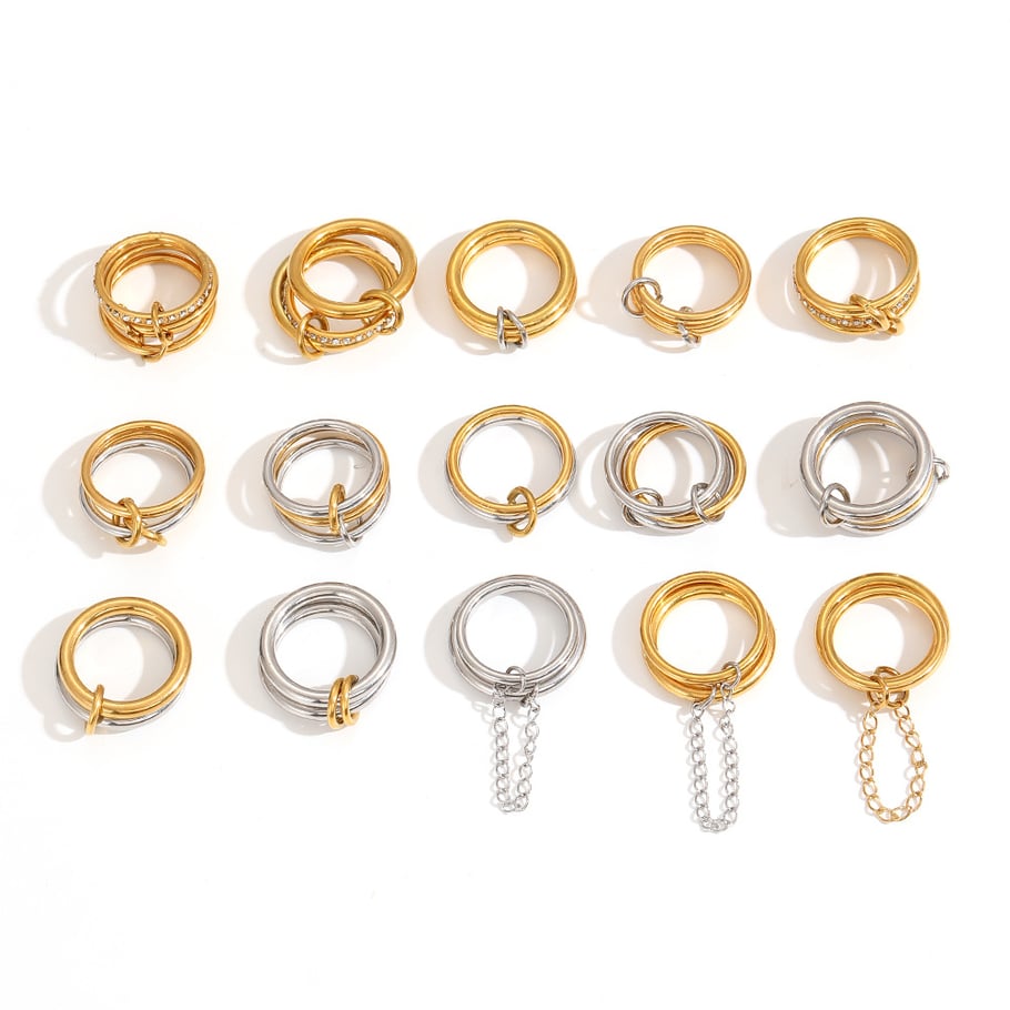 1 Stück moderne mehrschichtige Edelstahlringe in Goldfarbe für Damen Bild3