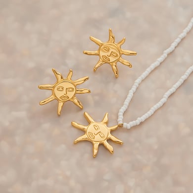 Retro Sun Stainless Steel Gold Color Beaded Necklaces h5 Picture4