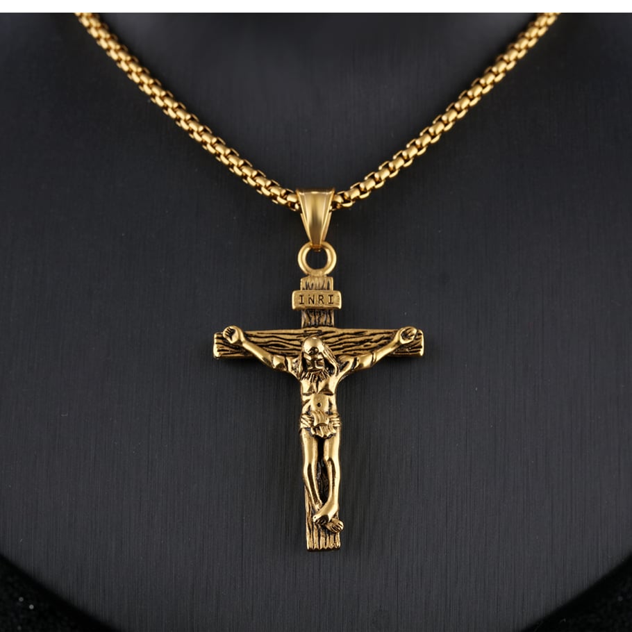 Religious Cross Stainless Steel Gold Color Men's Necklaces Picture3