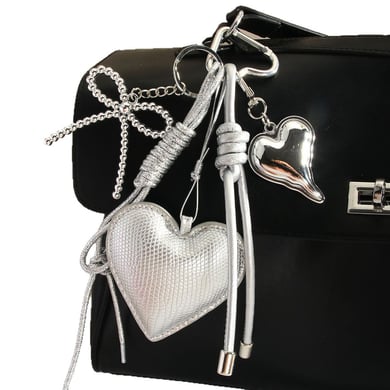 Premium Feel Silver PU Heart Bow Braided Rope Women's Bag Charms h5 Picture5