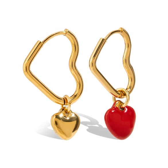 Orecchini pendenti in acciaio inossidabile color oro a forma di cuore in stile Ins 2