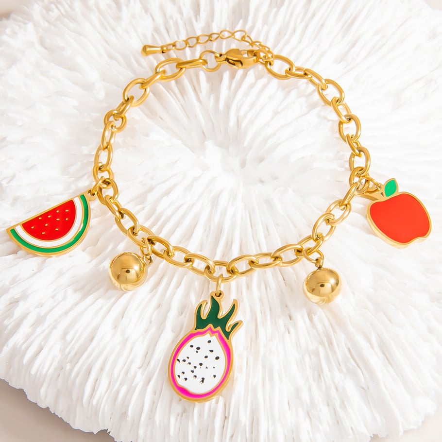 Designable Fruits Stainless Steel Colorful Women's Charm Bracelets Picture4