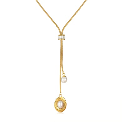 Collar de cadena de acero inoxidable con borlas elegantes de serie simple de 1 pieza para mujer h5 Imagen6