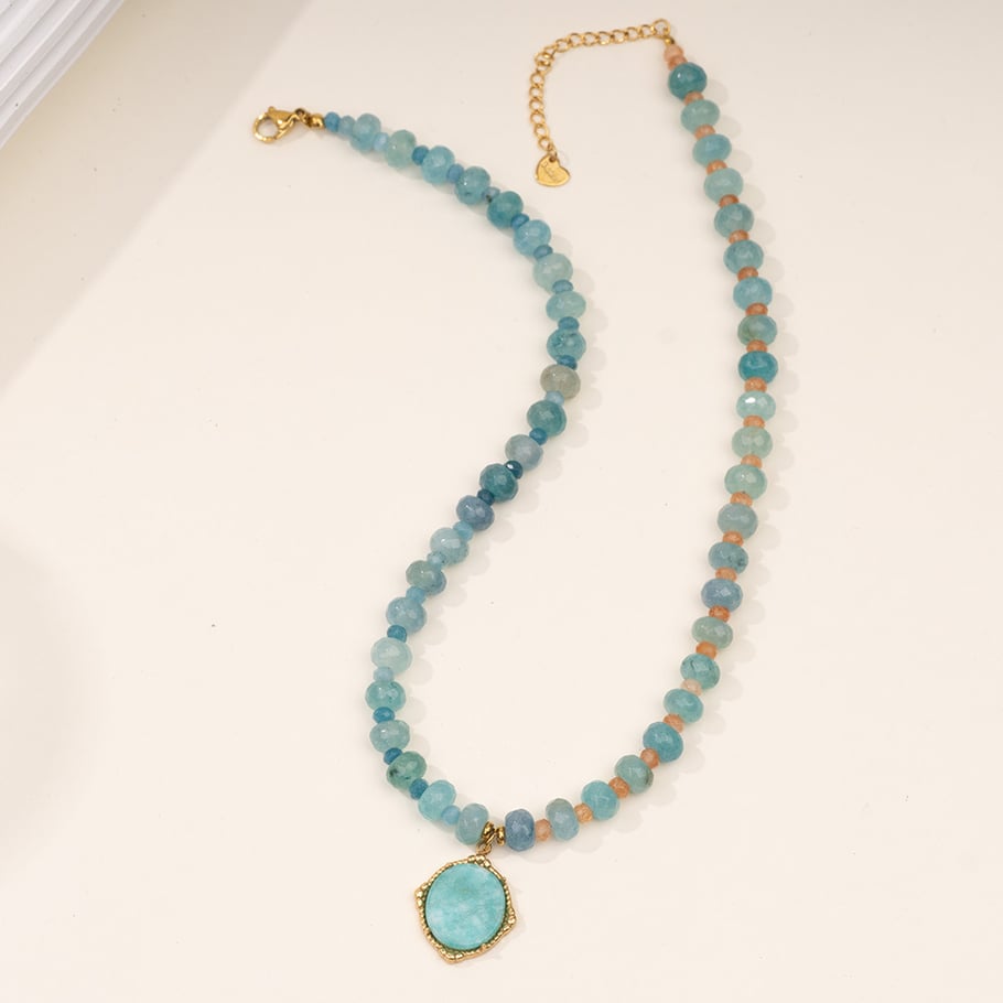 1 Piece Gorgeous Series Elegant Moon Stainless Steel Gold Color Natural Stone Women's Pendant Necklaces Picture6
