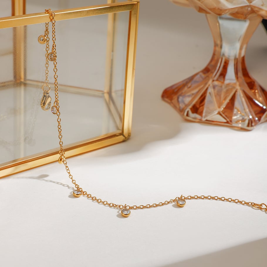 1 Piece Simple Series Ins Style Chain Stainless Steel   Gold Color  Zircon Women's Anklets Picture3