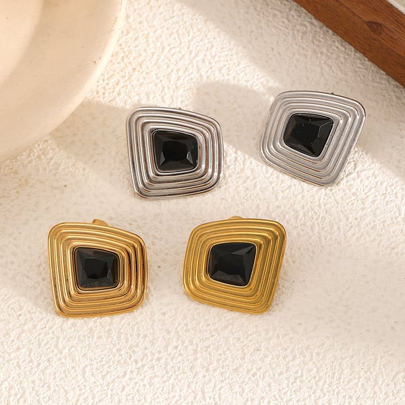 Orecchini a bottone retrò in acciaio inossidabile color oro 2