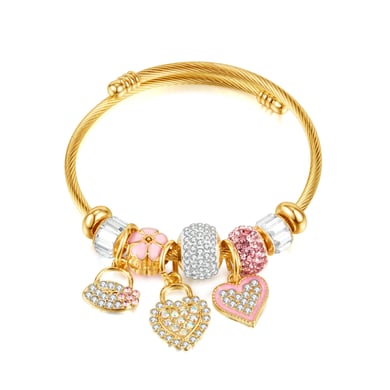 1 pieza de pulseras de acero inoxidable con forma de corazón para mujer, serie simple h5 Imagen6