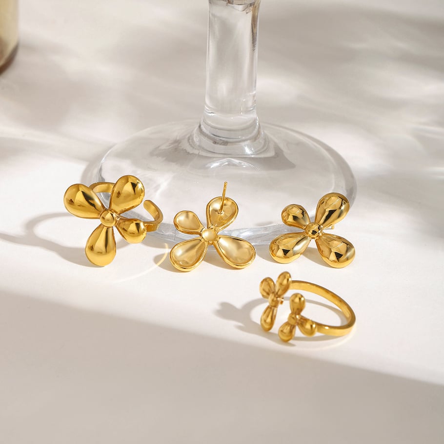 Flower Stainless Steel Gold Color Statement Rings Picture6