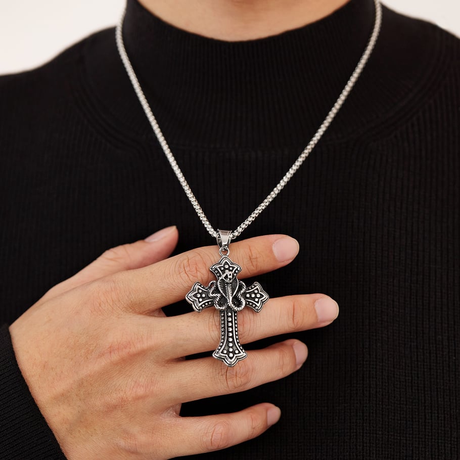 1 Piece Exquisite Cross Cobra Stainless Steel Men's Pendant Necklaces Picture5
