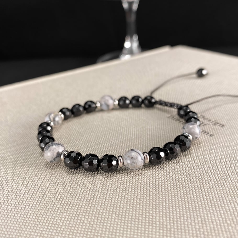 Delicate Series Annular Black Agate Men's Beaded Bracelets h5Picture4