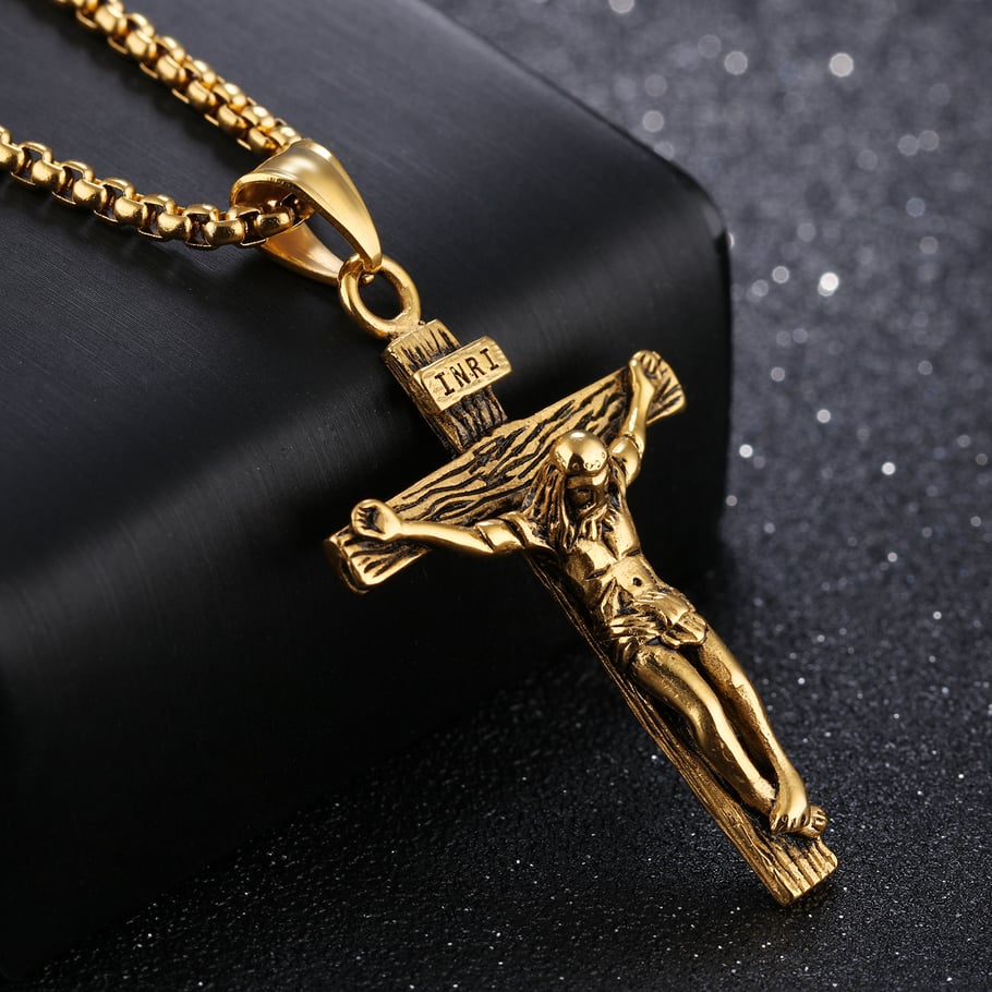 Religious Cross Stainless Steel Gold Color Men's Necklaces Picture6