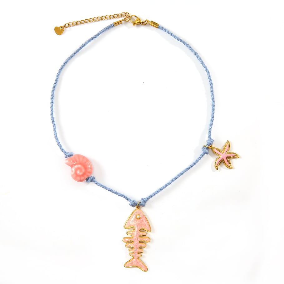 Fishbone Cotton Rope Stainless Steel Gold Color Women's Pendant Necklaces 