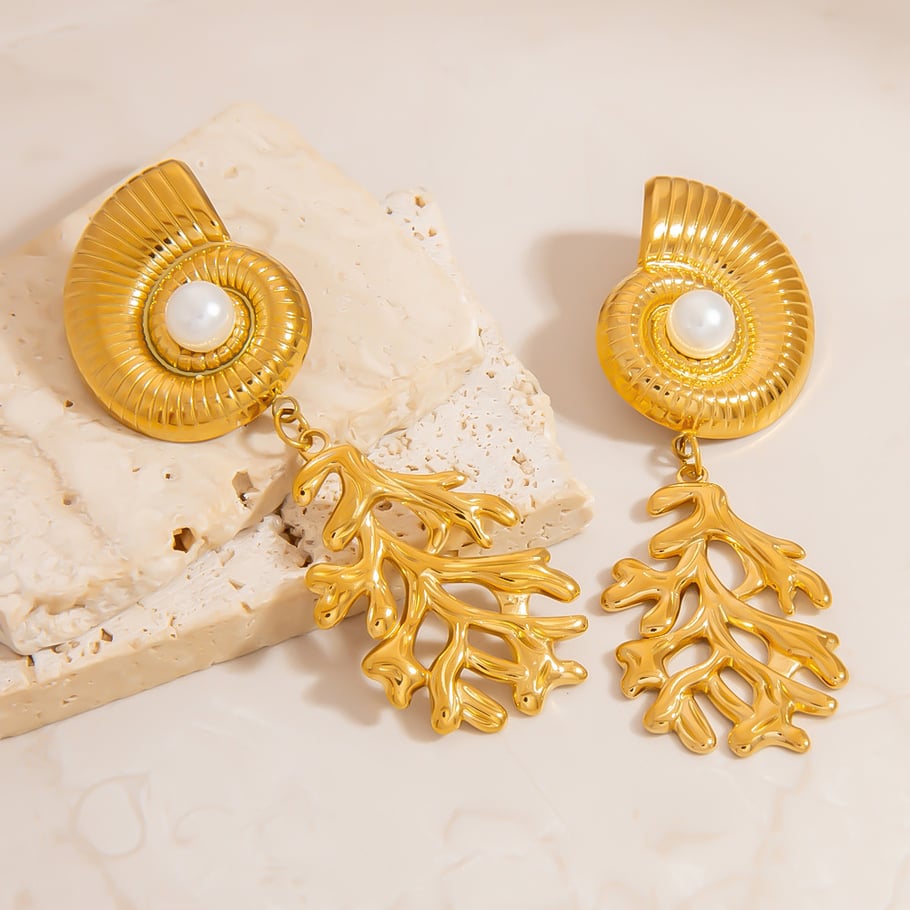 Shell Stainless Steel Gold Color Drop Earrings Picture3