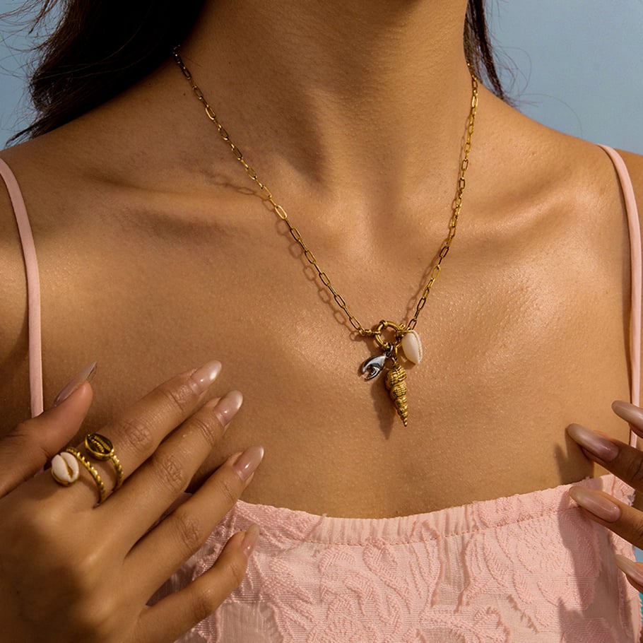 Oceanic Stainless Steel Gold Color Pendant Necklaces Picture4