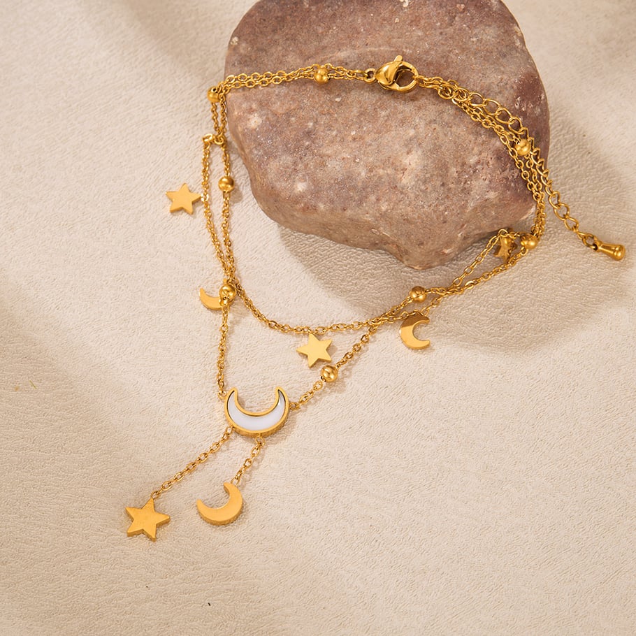 1 bracelet de cheville pour femme en acier inoxydable couleur or, motif étoile de vacances Image4