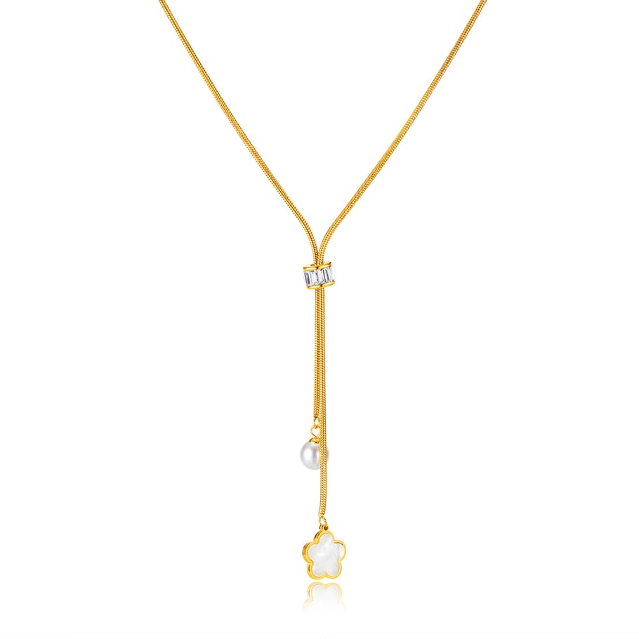 Collar con colgante de acero inoxidable dorado con diseño de flores diarias de serie simple para mujer de 1 pieza Imagen4