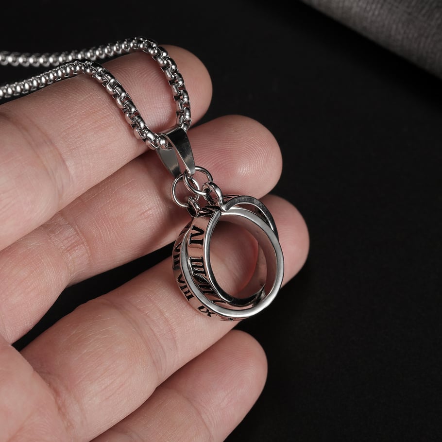 1 Piece Dazzling Double Rings Stainless Steel Men's Pendant Necklaces Picture5