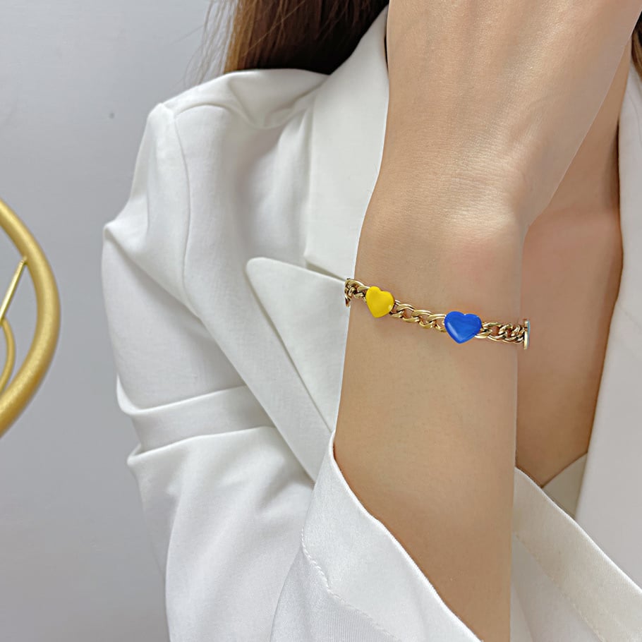 1 Stück Simple Series Daily Heart Edelstahl Goldfarben Damen Kettenarmbänder Bild3