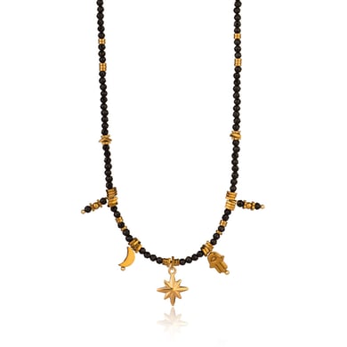Black Spinel Moon Stainless Steel Women's Beaded Necklaces h5 