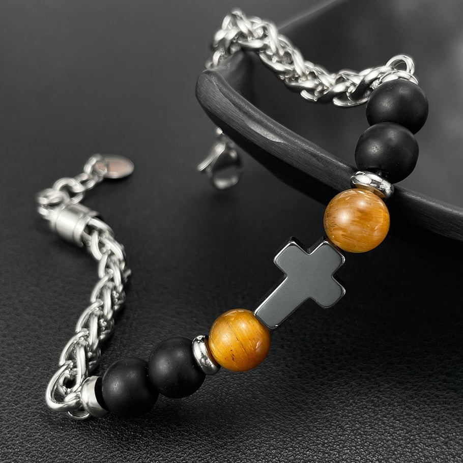 Schicke Perlen Edelstahl Herren Kettenarmbänder h5Bild3