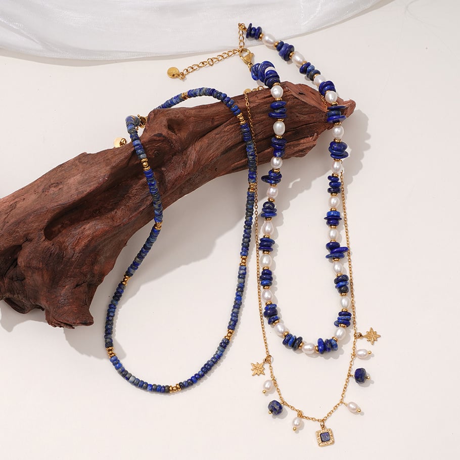 1 Piece Sophisticated Series Bohemian Stainless Steel Gold Color Blue Natural Stone BeadsWomen's Beaded Necklaces Picture4