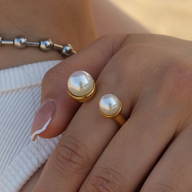 Elegante Statement-Ringe aus Edelstahl in Goldfarbe mit Perlen h5 Bild5