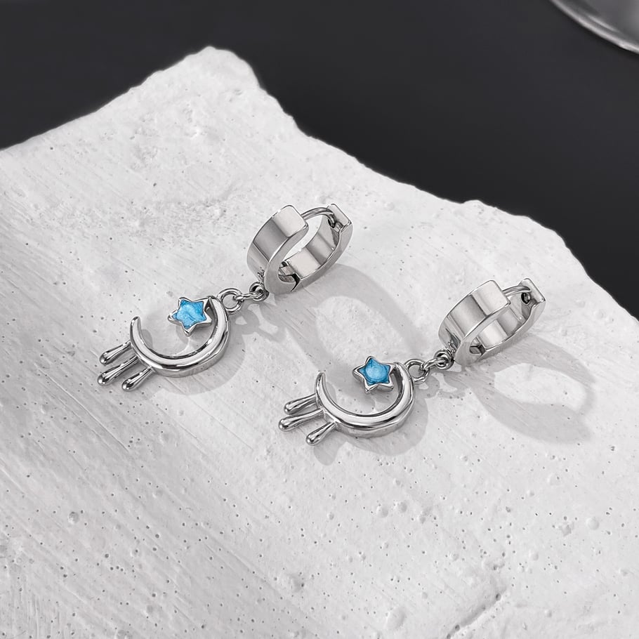 Pendientes colgantes de acero inoxidable con estrella sofisticada para mujer Imagen3