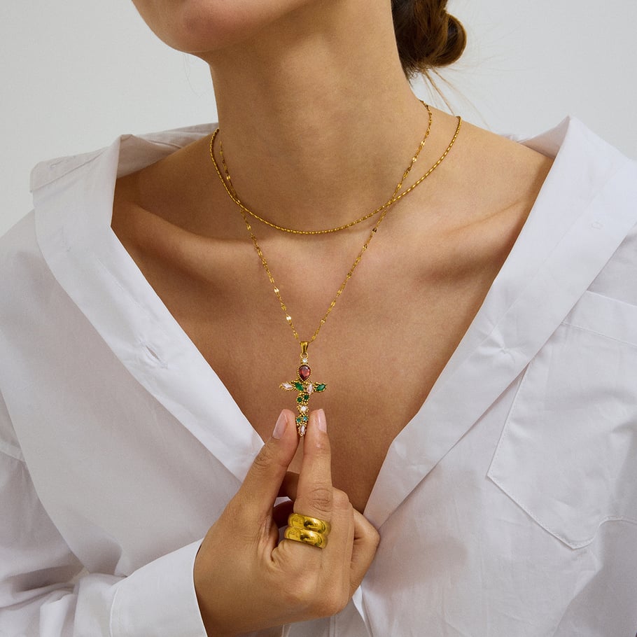 1 Piece Retro Cross Stainless Steel Gold Color Women's Pendant Necklaces Picture3
