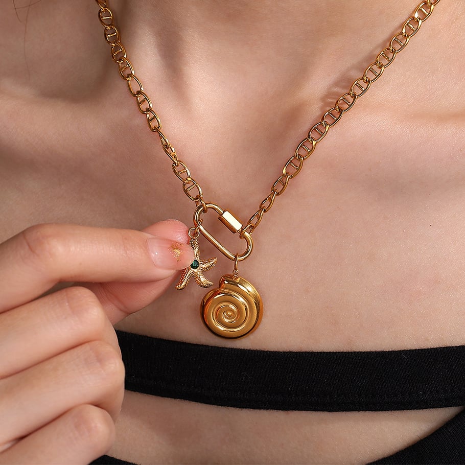 Lustrous Shell Titanium Steel Gold Color Women's Pendants Picture4