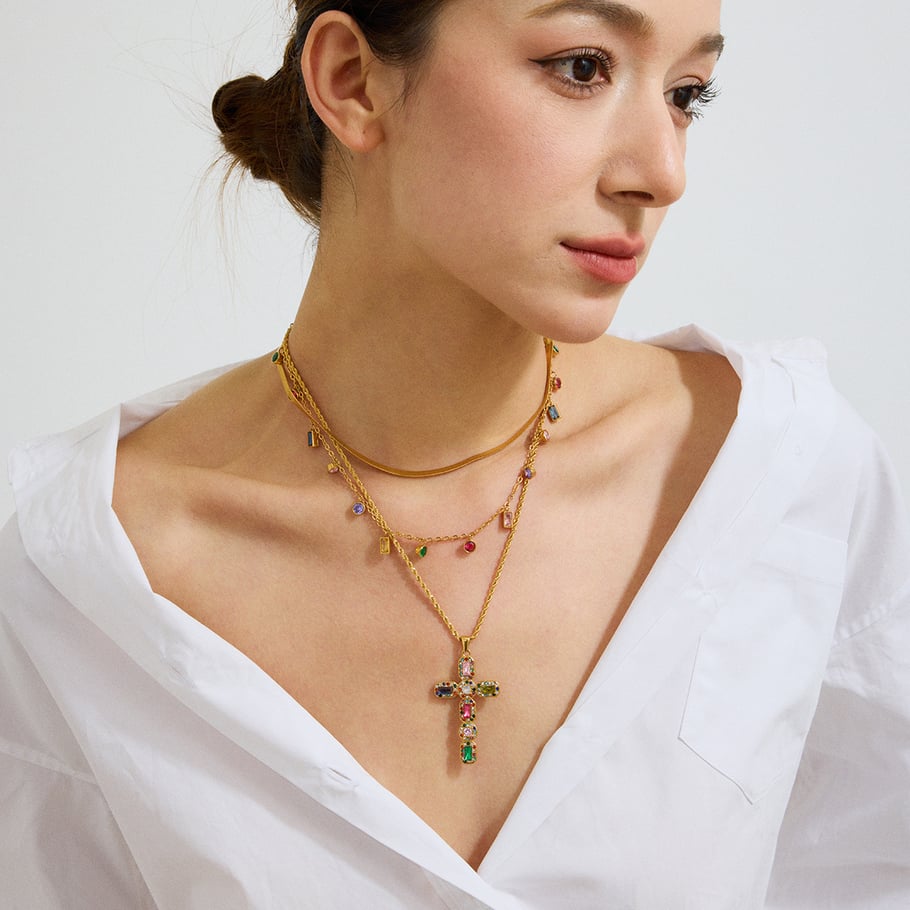 1 Piece Retro Cross Stainless Steel Gold Color Women's Pendant Necklaces Picture4