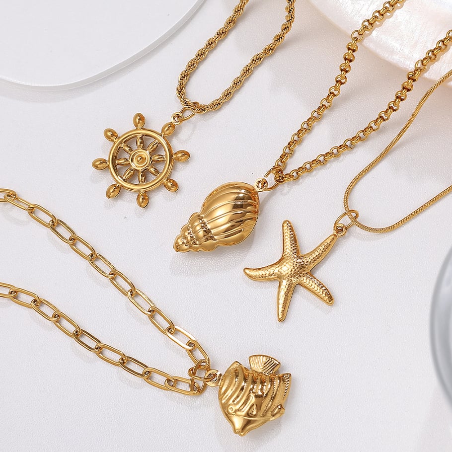 Marine Organism Titanium Steel Gold Color Hollow Women's Pendants Picture3